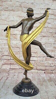 Rozet Style Art Nouveau Ribbon Dancer Gold Bronze Collector Statue Figurine