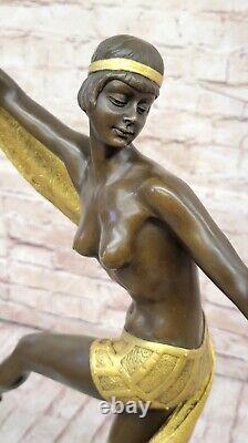 Rozet Style Art Nouveau Ribbon Dancer Gold Bronze Collector Statue Figurine