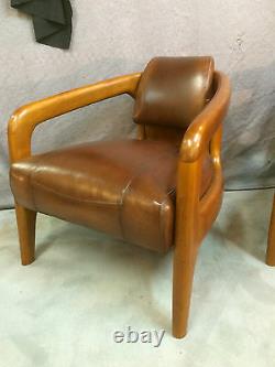 Scandinavian Style Armchairs In Walnut On Leather
