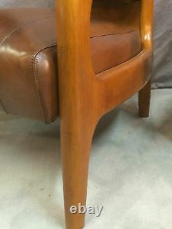 Scandinavian Style Armchairs In Walnut On Leather