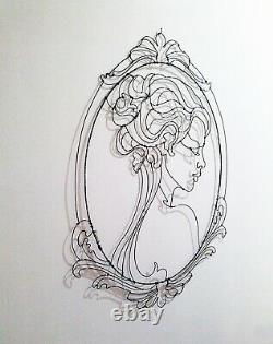 Sculpture Portrait Of Woman In Iron Wire Medallion With Volutes Style Art Nouveau