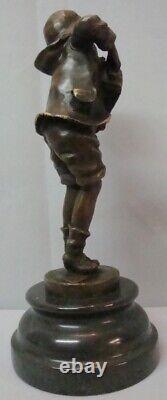 Sculpture Statue Boy with Accordion Art Deco Style Art Nouveau Solid Bronze