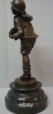 Sculpture Statue Boy with Accordion Art Deco Style Art Nouveau Solid Bronze