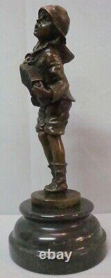 Sculpture Statue Boy with Accordion Art Deco Style Art Nouveau Solid Bronze