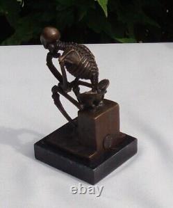 Sculpture Statue The Thinker Skeleton Art Deco Style Art Nouveau Bronze