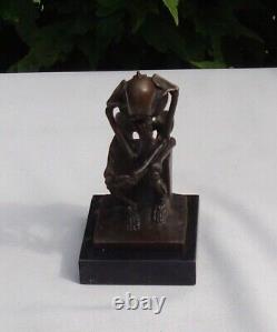 Sculpture Statue The Thinker Skeleton Art Deco Style Art Nouveau Bronze