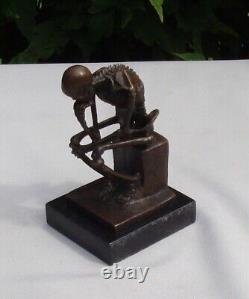 Sculpture Statue The Thinker Skeleton Art Deco Style Art Nouveau Bronze