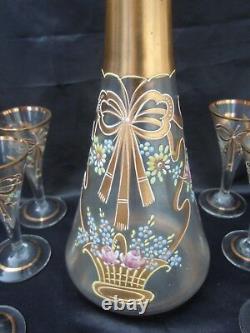 Service Liqueur Glass Emaille Decor Floral Basket Style Louis XVI Circa 1900