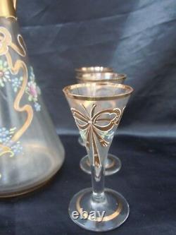Service Liqueur Glass Emaille Decor Floral Basket Style Louis XVI Circa 1900