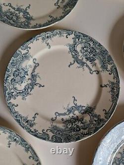 Set of 8 Art Nouveau Louis XV Style Plates in Blue Dauphin Model BFK Vintage