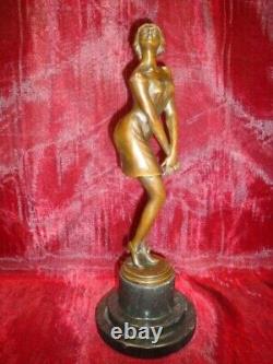 Sexy Style Art Deco Style Art Nouveau Solid Bronze Signed Statue Sculpture