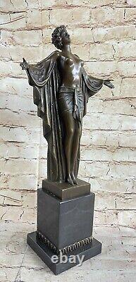 Signed F. Preiss Style Art Nouveau Nude Woman Awakening Bronze Sculpture Figurine
