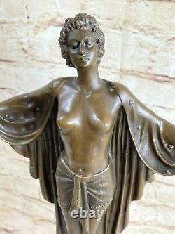 Signed F. Preiss Style Art Nouveau Nude Woman Awakening Bronze Sculpture Figurine