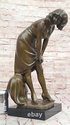 Signed Jean La Style Art Nouveau Bronze Sculpture Elegant Modern Woman Opens