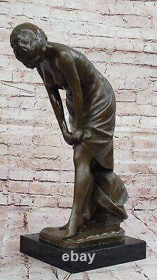 Signed Jean La Style Art Nouveau Bronze Sculpture Elegant Modern Woman Opens