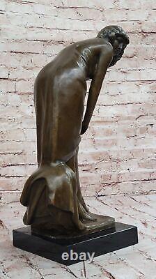 Signed Jean La Style Art Nouveau Bronze Sculpture Elegant Modern Woman Opens