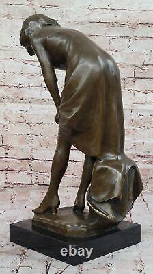 Signed Jean La Style Art Nouveau Bronze Sculpture Elegant Modern Woman Opens