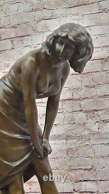 Signed Jean La Style Art Nouveau Bronze Sculpture Elegant Modern Woman Opens