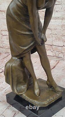 Signed Jean La Style Art Nouveau Bronze Sculpture Elegant Modern Woman Opens