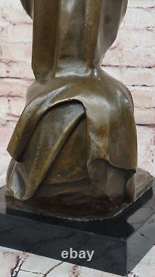 Signed Jean La Style Art Nouveau Bronze Sculpture Elegant Modern Woman Opens