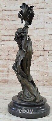 Signed Milo Style Art Nouveau Bronze Female Candleholder Statue Figurine Decor