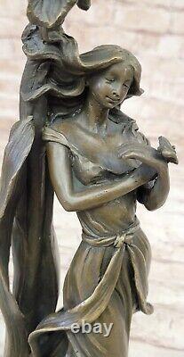 Signed Milo Style Art Nouveau Bronze Woman Candlestick Statue Figurine Decoration