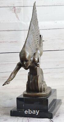 Signed Style Art Nouveau Swimmer Chair Bronze Sculpture Vintage Figurine Decor