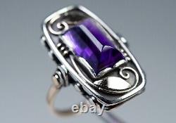 Silver / 8K Gold Antique Art Nouveau Ring With Amethyst