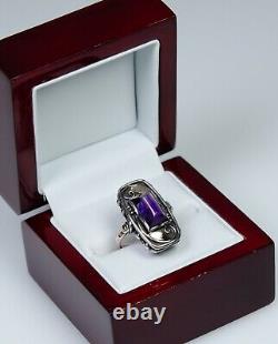 Silver / 8K Gold Antique Art Nouveau Ring With Amethyst