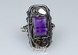 Silver / 8K Gold Antique Art Nouveau Ring With Amethyst