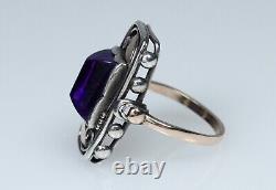 Silver / 8K Gold Antique Art Nouveau Ring With Amethyst