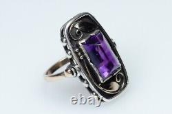 Silver / 8K Gold Antique Art Nouveau Ring With Amethyst