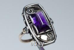 Silver / 8K Gold Antique Art Nouveau Ring With Amethyst