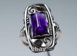 Silver / 8K Gold Antique Art Nouveau Ring With Amethyst