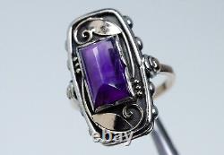 Silver / 8K Gold Antique Art Nouveau Ring With Amethyst