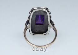 Silver / 8K Gold Antique Art Nouveau Ring With Amethyst