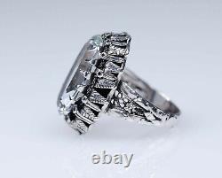 Silver Antique Style Art Nouveau Ring With Natural 5.00 CT Aquamarine