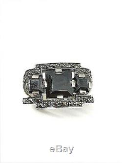 Silver Ring 925/1000 Art Deco Style, Natural Stone, Size 56