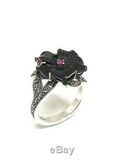 Silver Ring Style Art Deco Onyx And Ruby ​​marcasite