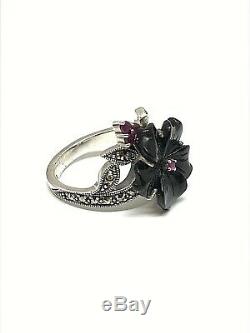 Silver Ring Style Art Deco Onyx And Ruby ​​marcasite