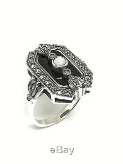 Silver Ring Style Art Deco Onyx Opal And Marcasite