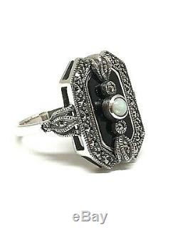 Silver Ring Style Art Deco Onyx Opal And Marcasite