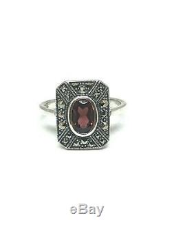 Silver Ring Style Former Art Deco, Marcasite And Garnet