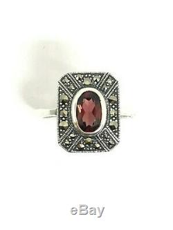 Silver Ring Style Former Art Deco, Marcasite And Garnet
