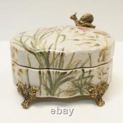 Snail Butterfly Flowers Jewelry Box Art Deco Art Nouveau Porcelain