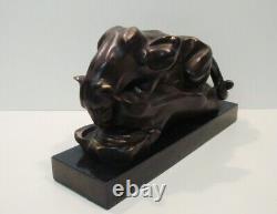 Solid Bronze Art Deco Style Animalier Sculpture of a Cougar