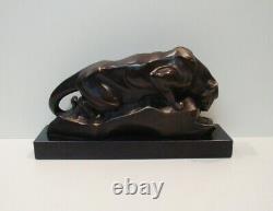 Solid Bronze Art Deco Style Animalier Sculpture of a Cougar