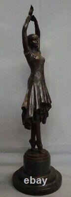 Solid Bronze Art Deco Style Art Nouveau Dancer Statue Sculpture Signed