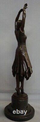 Solid Bronze Art Deco Style Art Nouveau Dancer Statue Sculpture Signed