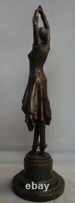 Solid Bronze Art Deco Style Art Nouveau Dancer Statue Sculpture Signed